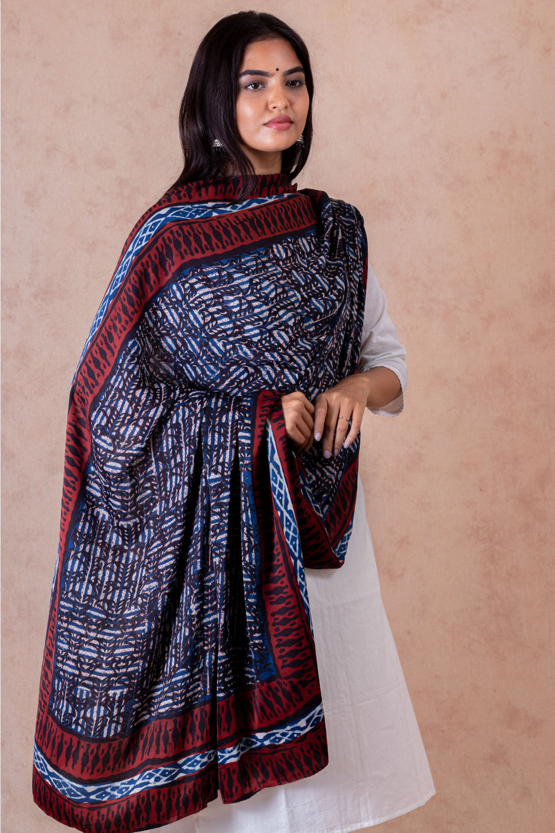 Ballad Indigo  Modal Satin Hand Block Printed Dupatta