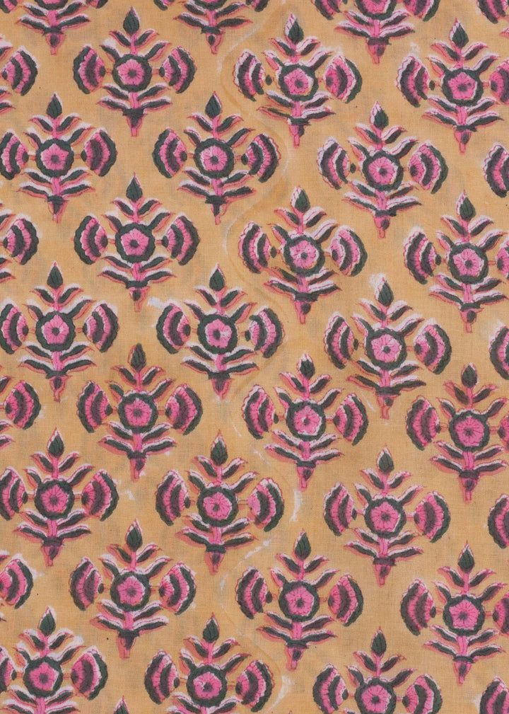 Floral Pucker Cotton Hand Block Printed Fabric