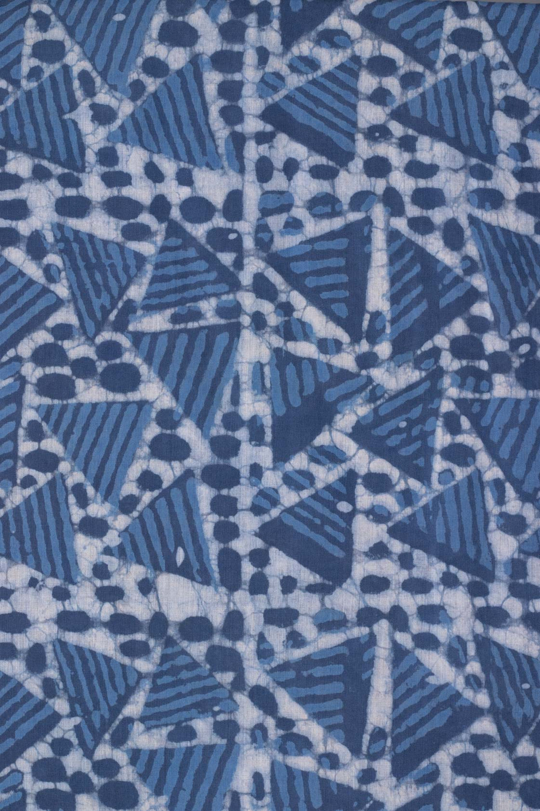 Illusory Triangles Cobalt Blue and Dark Blue  Hand Block Printed Cotton Mulmul Fabric