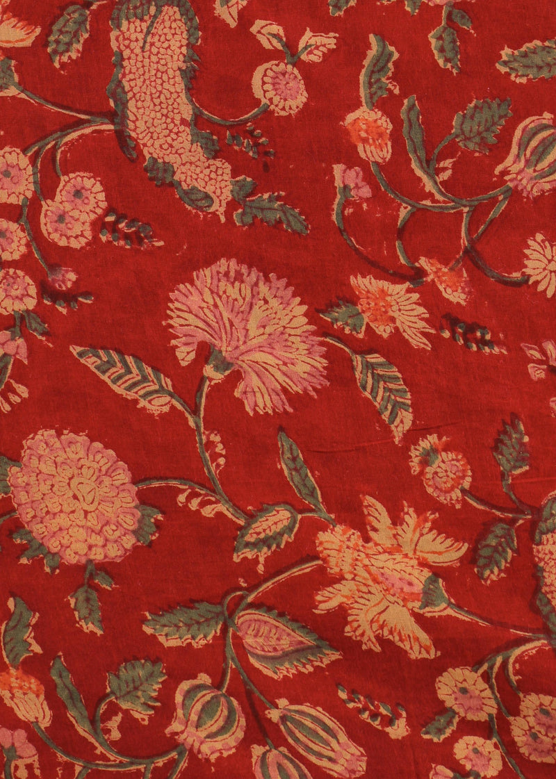 Blooming in the Flames Cotton Mulmul Hand Block Printed Fabric (2.00 Meter)