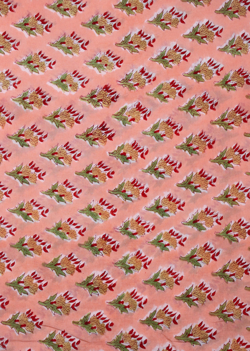 Peaches Muslin Hand Block Printed Fabric