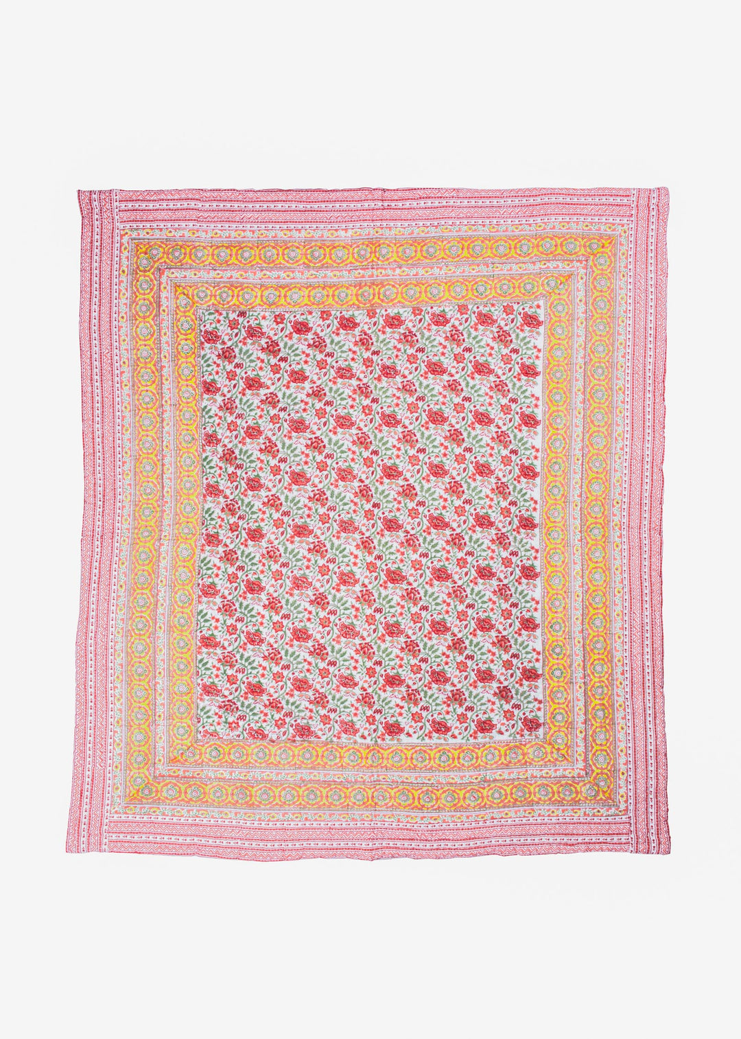 Cerise Downpour Hand Block Printed Cotton Quilt