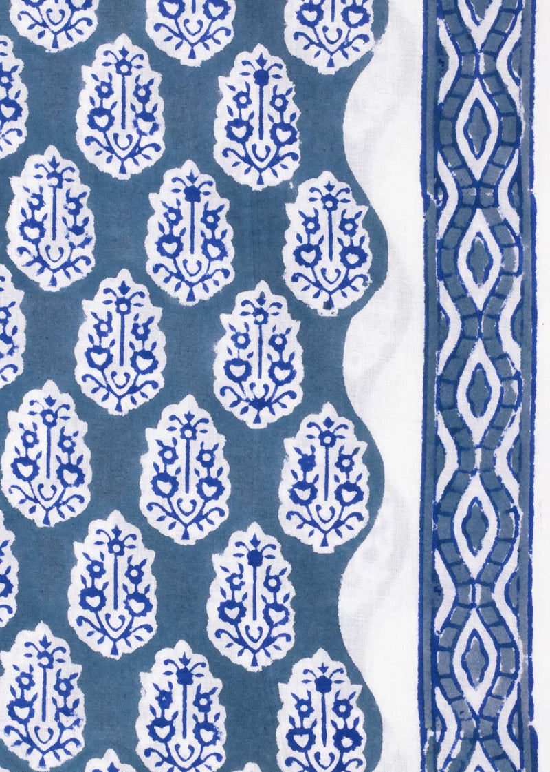 Rosebud Blue Cotton Hand Block Printed Fabric