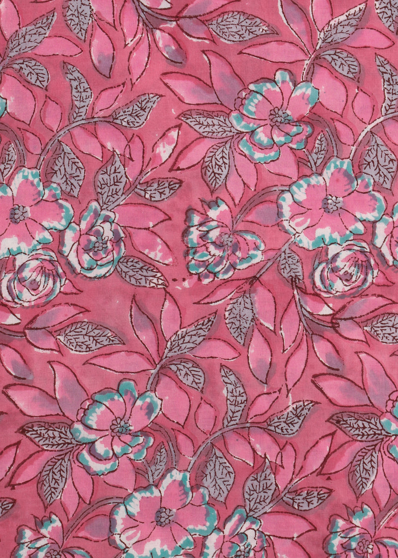 Forevermore Blossoms Cotton Hand Block Printed Fabric (2.30 Meter)