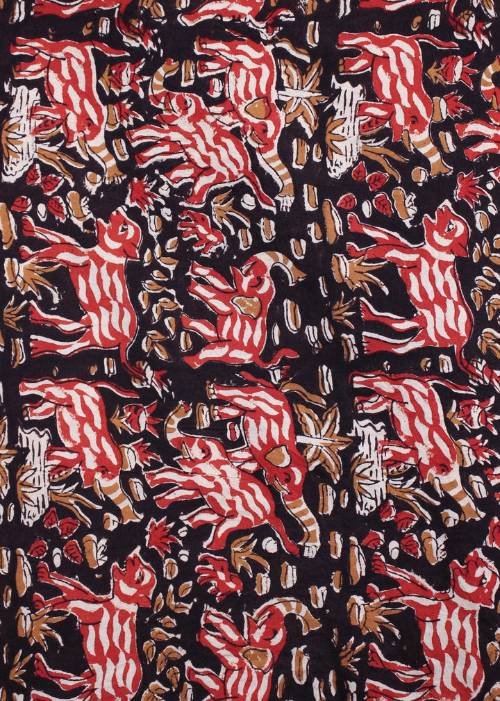 Grazing Black Cotton Hand Block Printed Fabric