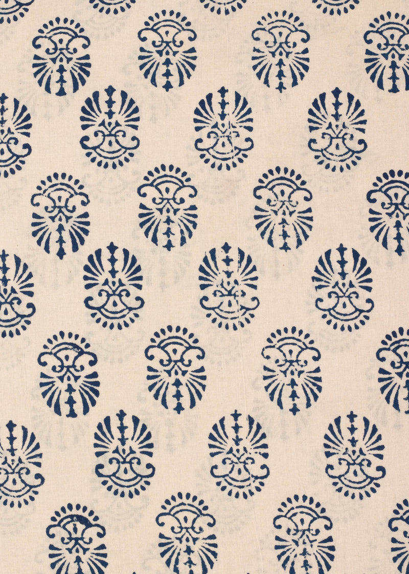 Floral Bells Indigo Blue Cotton Hand Block Printed Fabric (3.70 Meter)