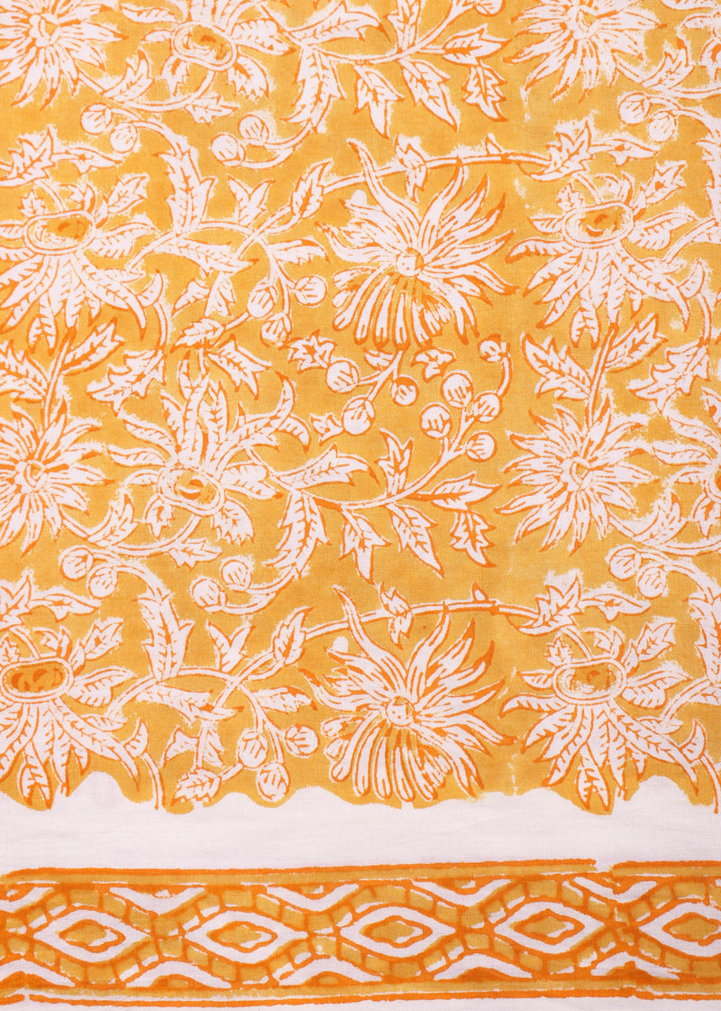 Clementine Yellow Cotton Hand Block Printed Fabric