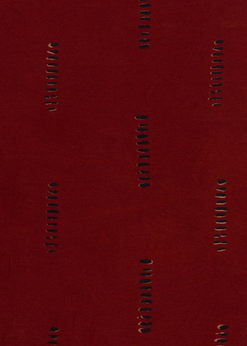 Chanderi  Red Dhari Hand Block Printed Fabric