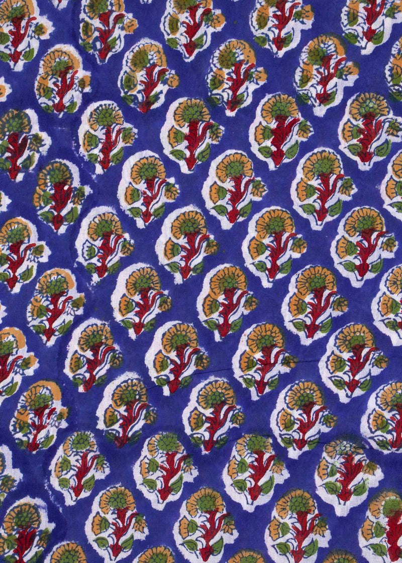 Merrilines Blue  Mulmul Hand Block Printed Fabric (2.70 Meter)