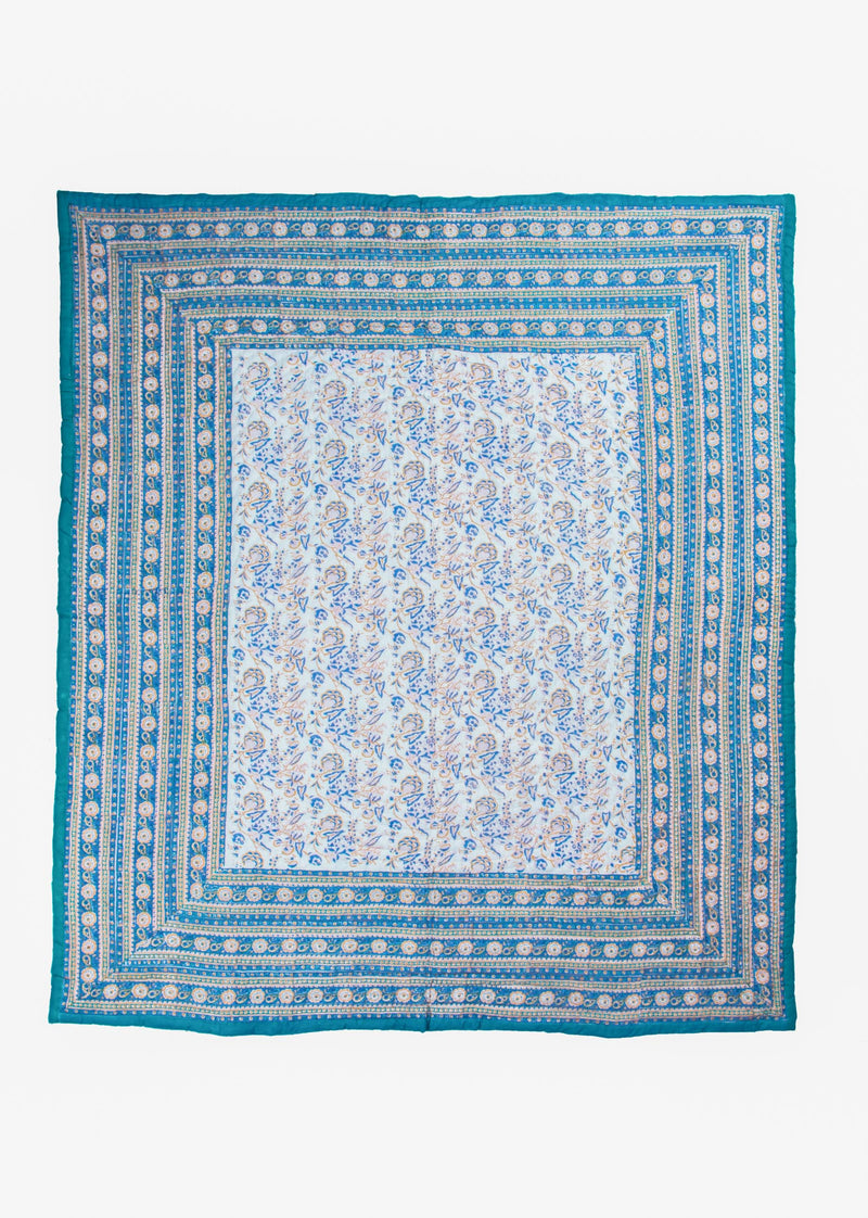 Amorous Hand Block Printed Cotton Bed Quilt