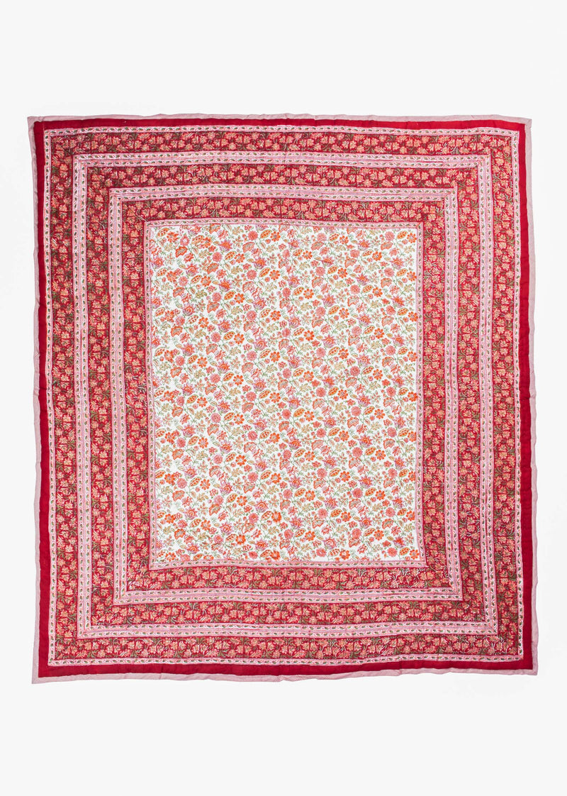Summerdrops Red Hand Block Printed Cotton Bed Quilt