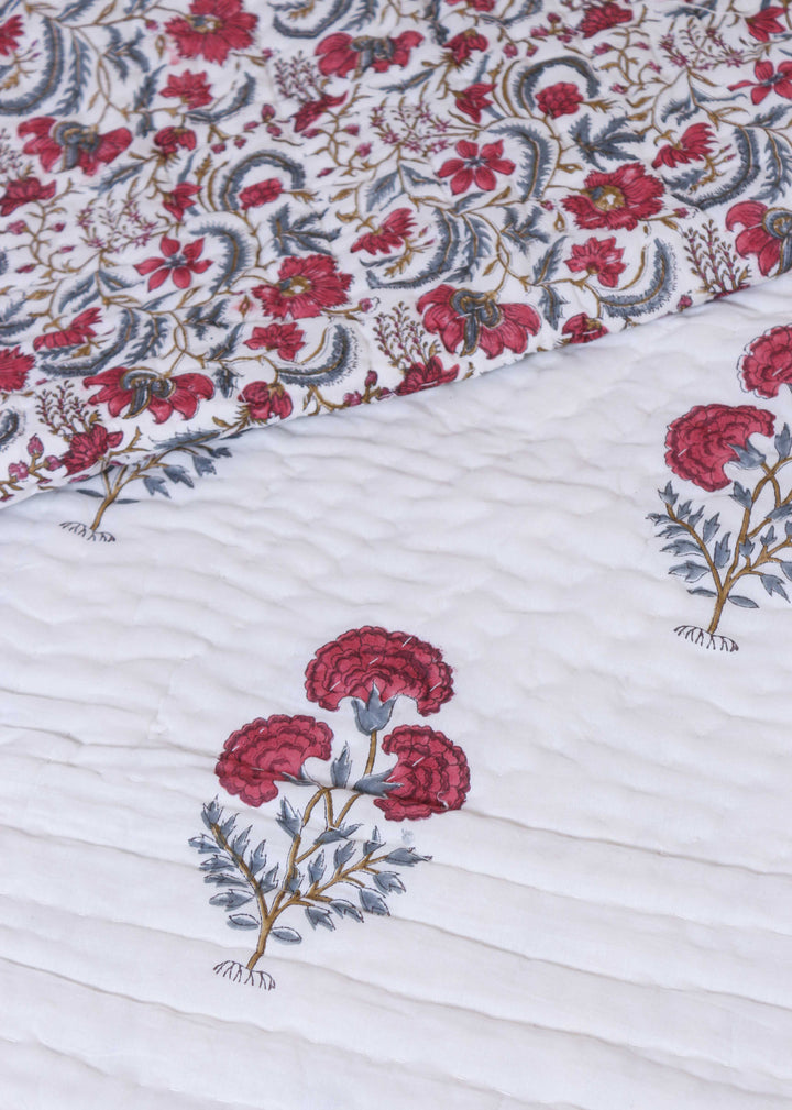 Crimson Highs Hand Block Printed Cotton Bed Quilt