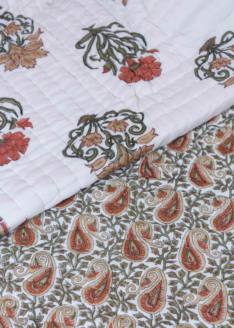 Vineyard Virtues Cotton Hand Block Printed Bed Quilt