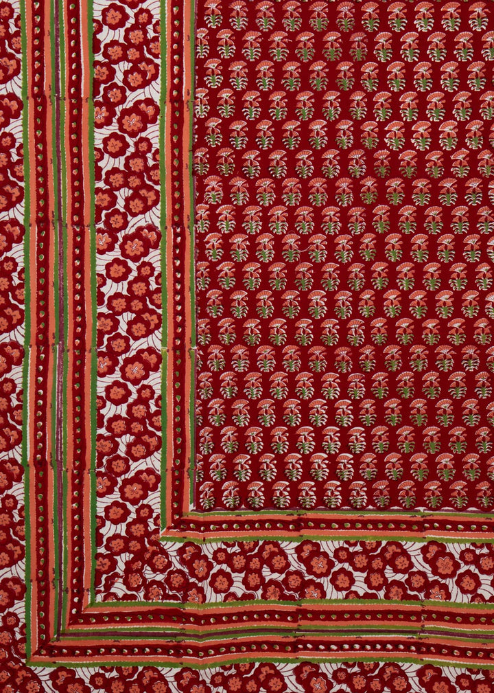 Crimson Cold Hand Block Printed Cotton Bedsheet