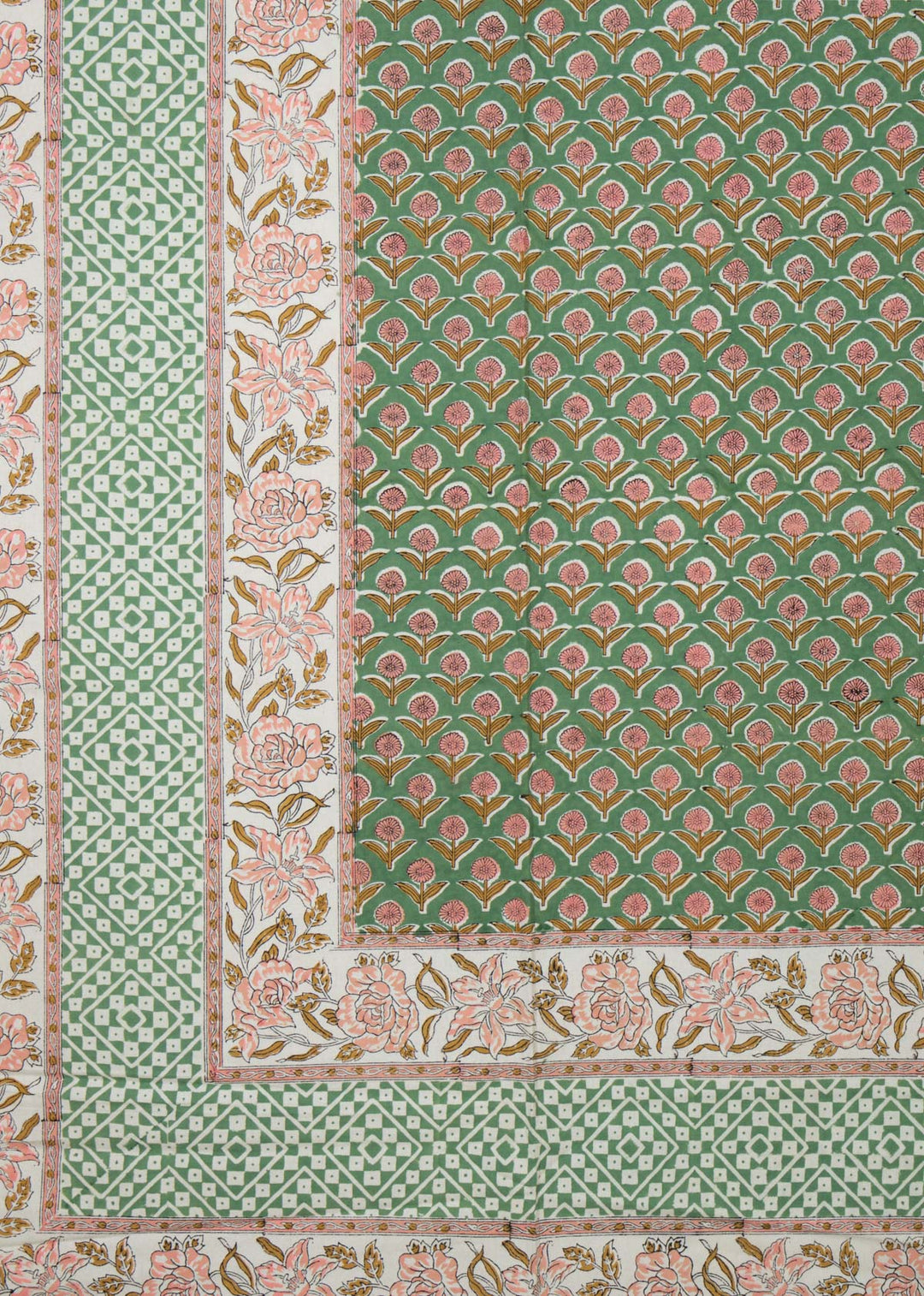 Garden Hues Hand Block Printed Cotton Bedsheet