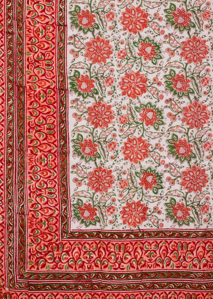 Geranium Red Hand Block Printed Reversible Cotton Dohar