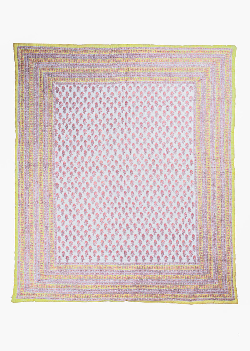 Olivian Hand Block Printed Cotton Bed Quilt
