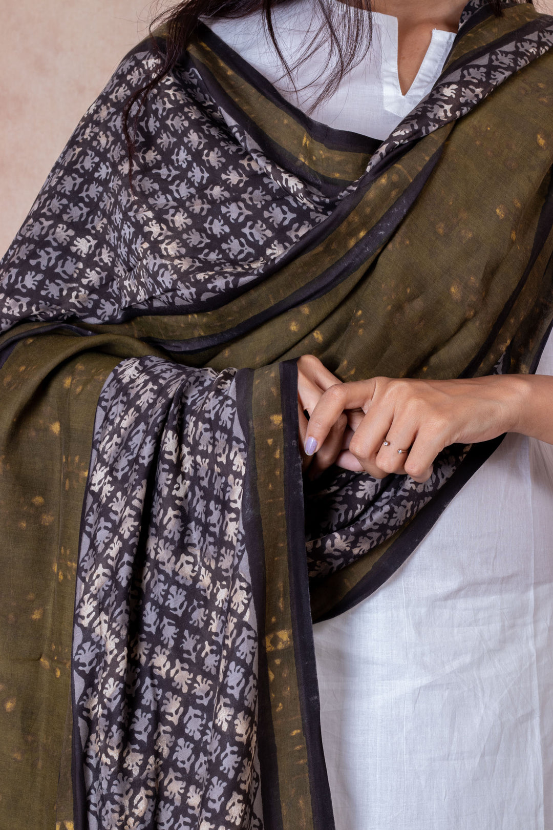 Woodlands  Modal Satin Hand Block Printed Dupatta