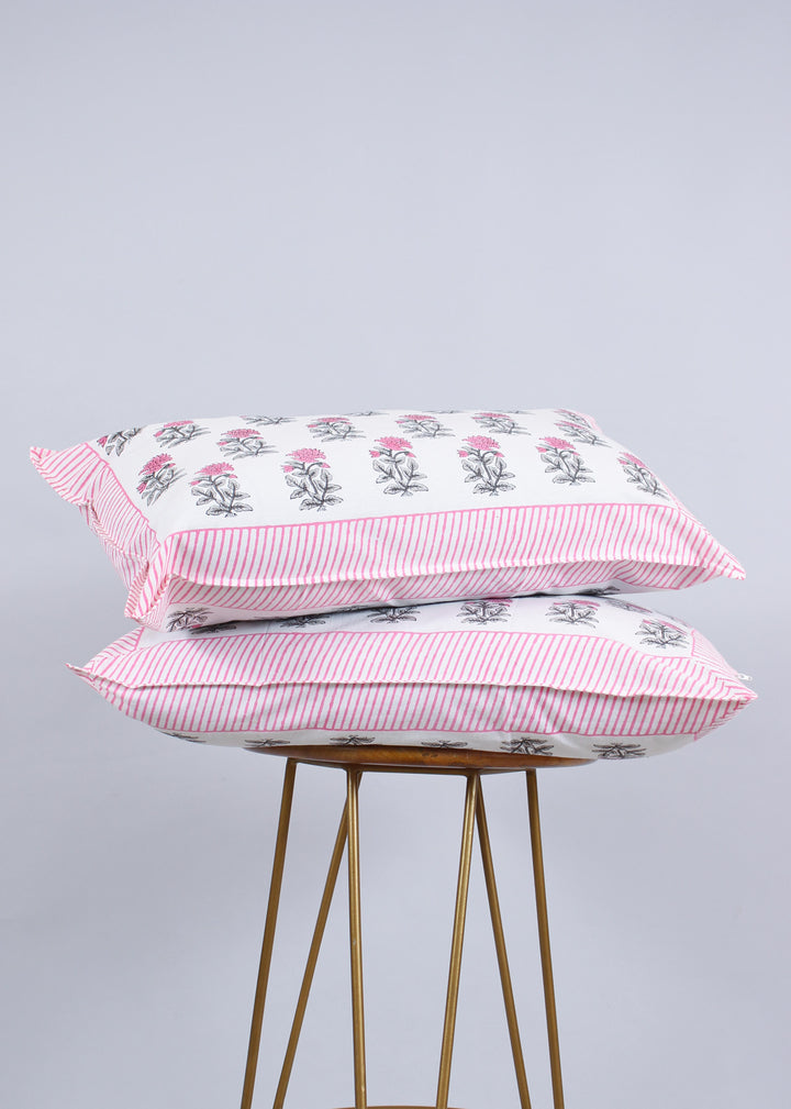 Blushing Light Cotton Hand Block Printed Bed Linens