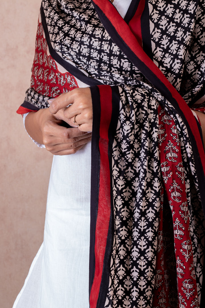 Canyon Modal Satin Hand Block Printed Dupatta