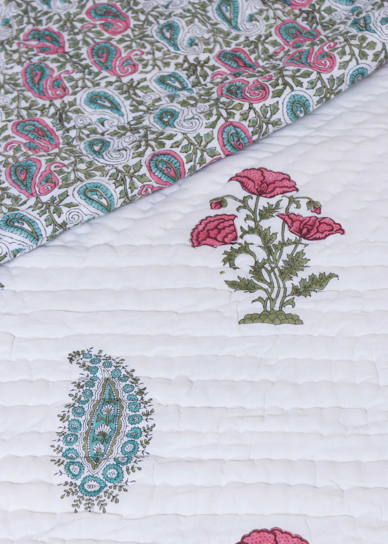 Daydream Blues Cotton Hand Block Printed Bed Quilt