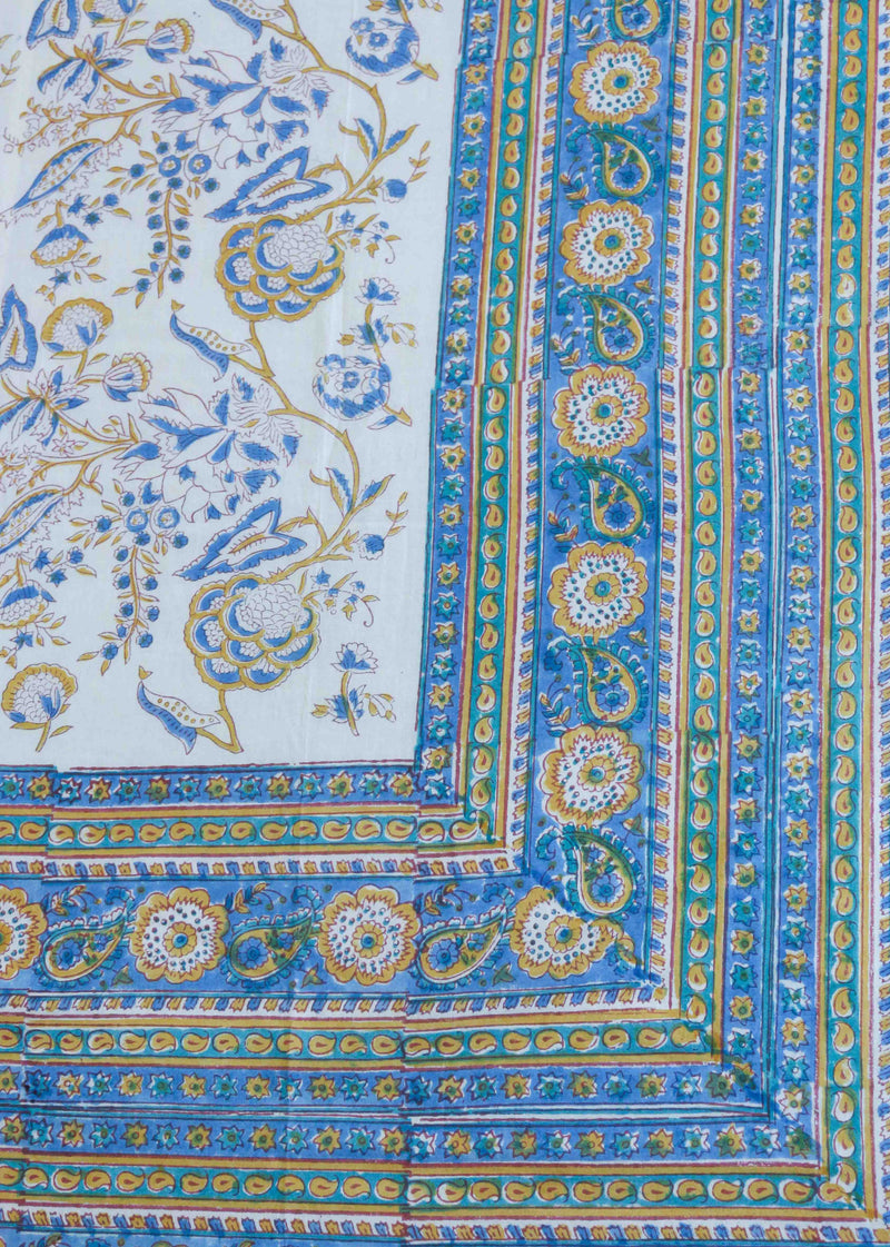 Blue Jasmine Hand Block Printed Reversible Cotton Dohar