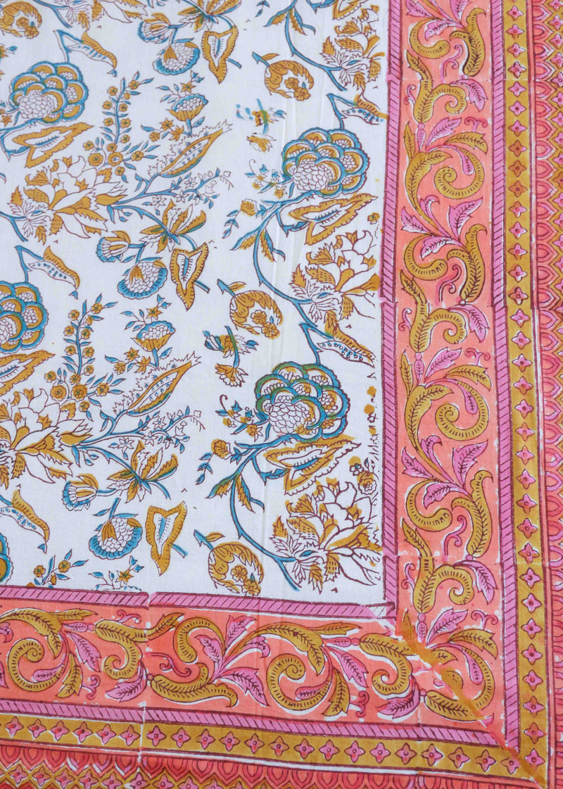 Tangerine Wander Hand Block Printed Reversible Cotton Dohar