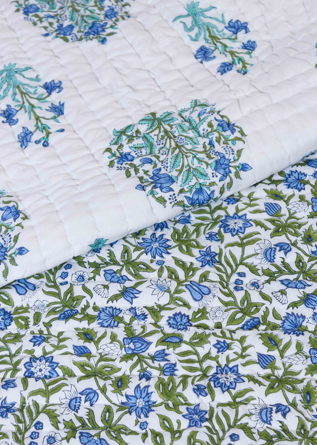 Sapphire Summer Cotton Hand Block Printed Bed Quilt