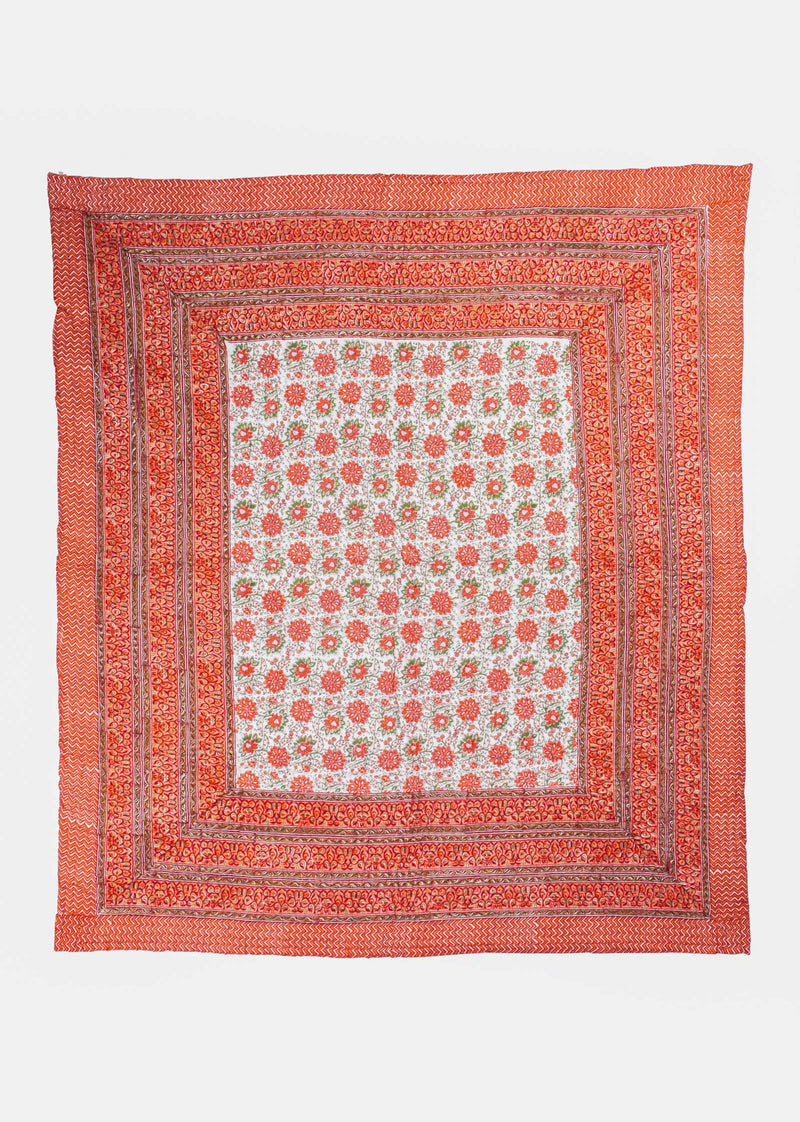 Cherry Vines Hand Block Printed Cotton Bed Quilt