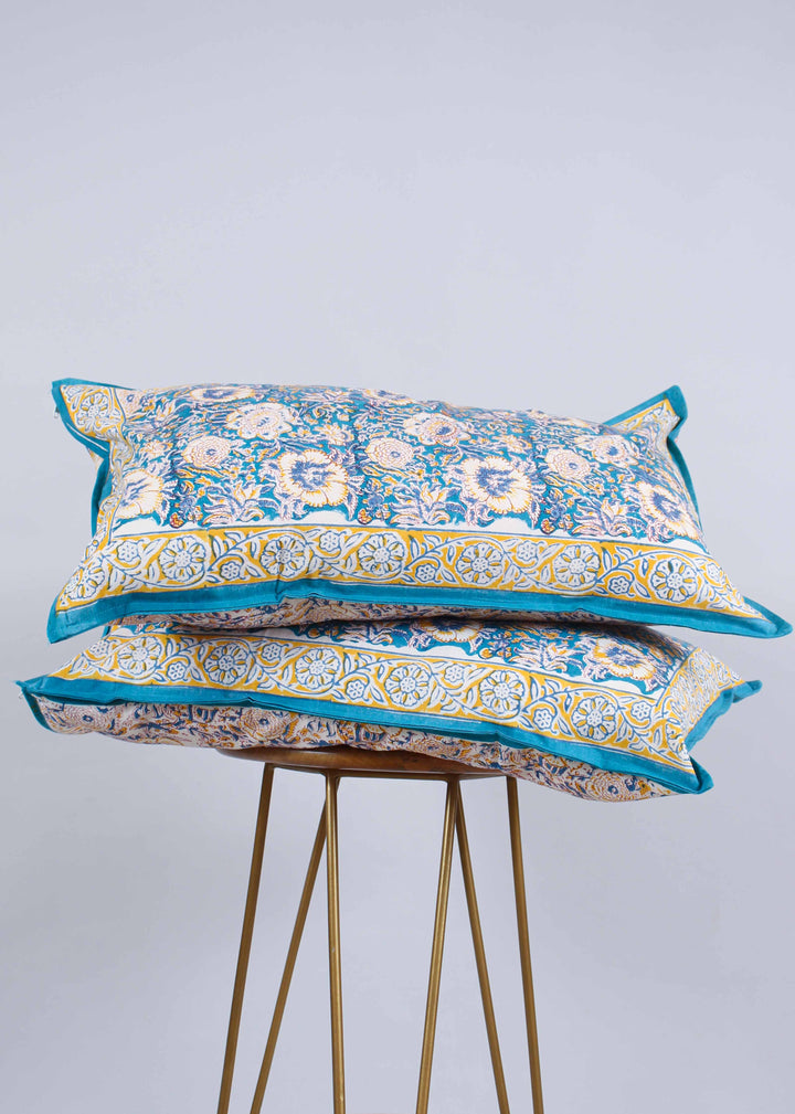 Rhythm of Blue Cotton Hand Block Printed Bed Linens