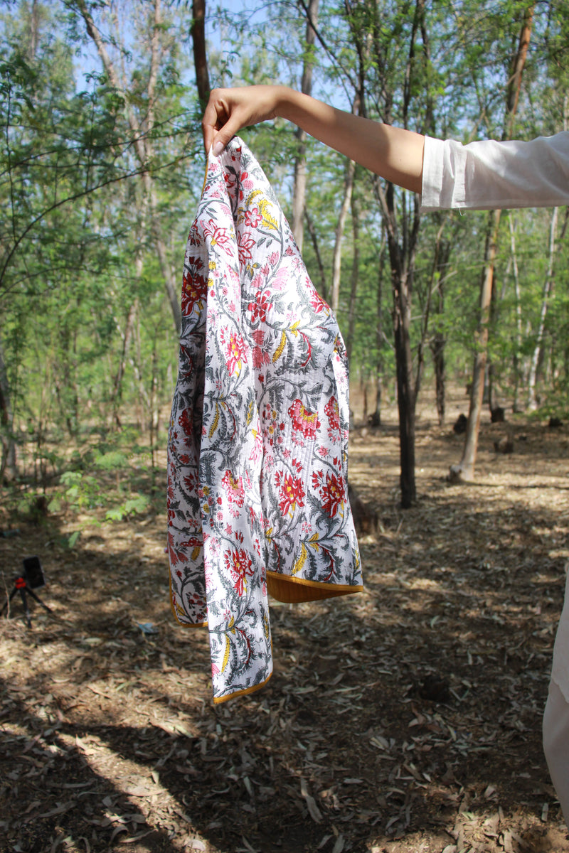 Cotton Quilted Peonies Reversible Hand Block Print Women’s Jacket