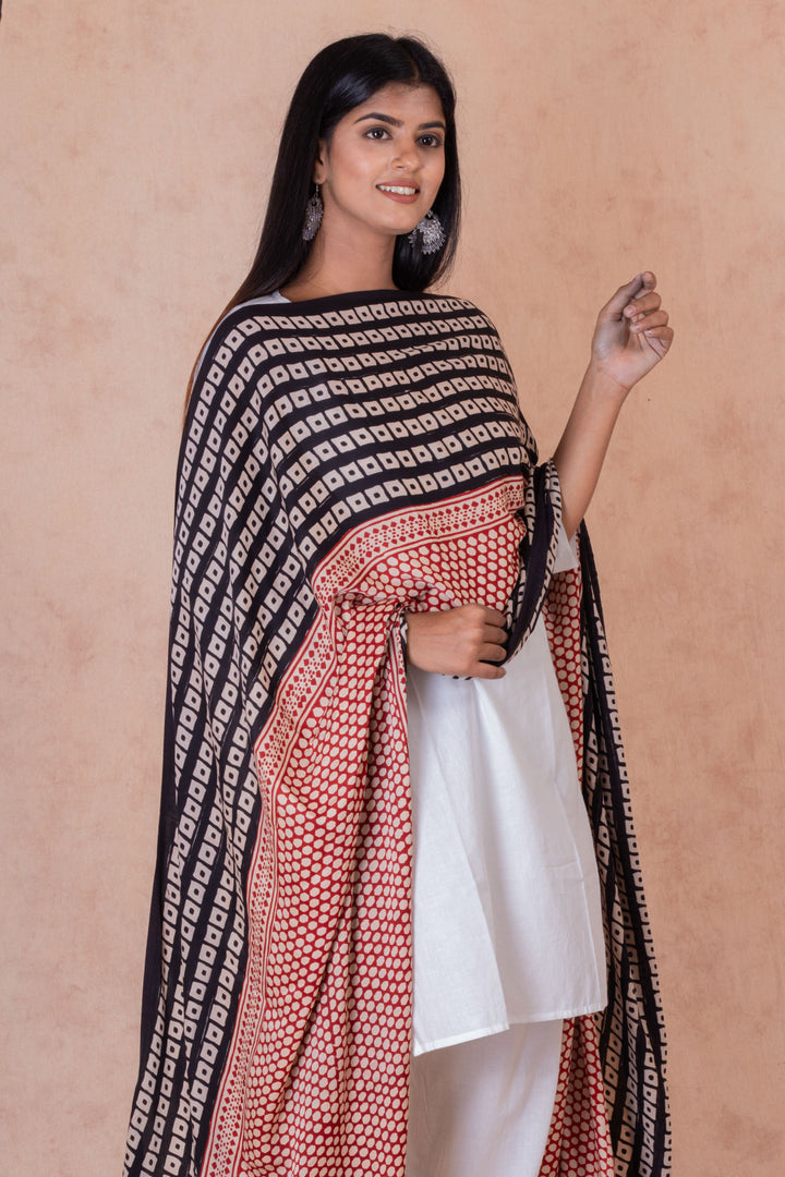 Solidus Modal Satin Hand Block Printed Dupatta