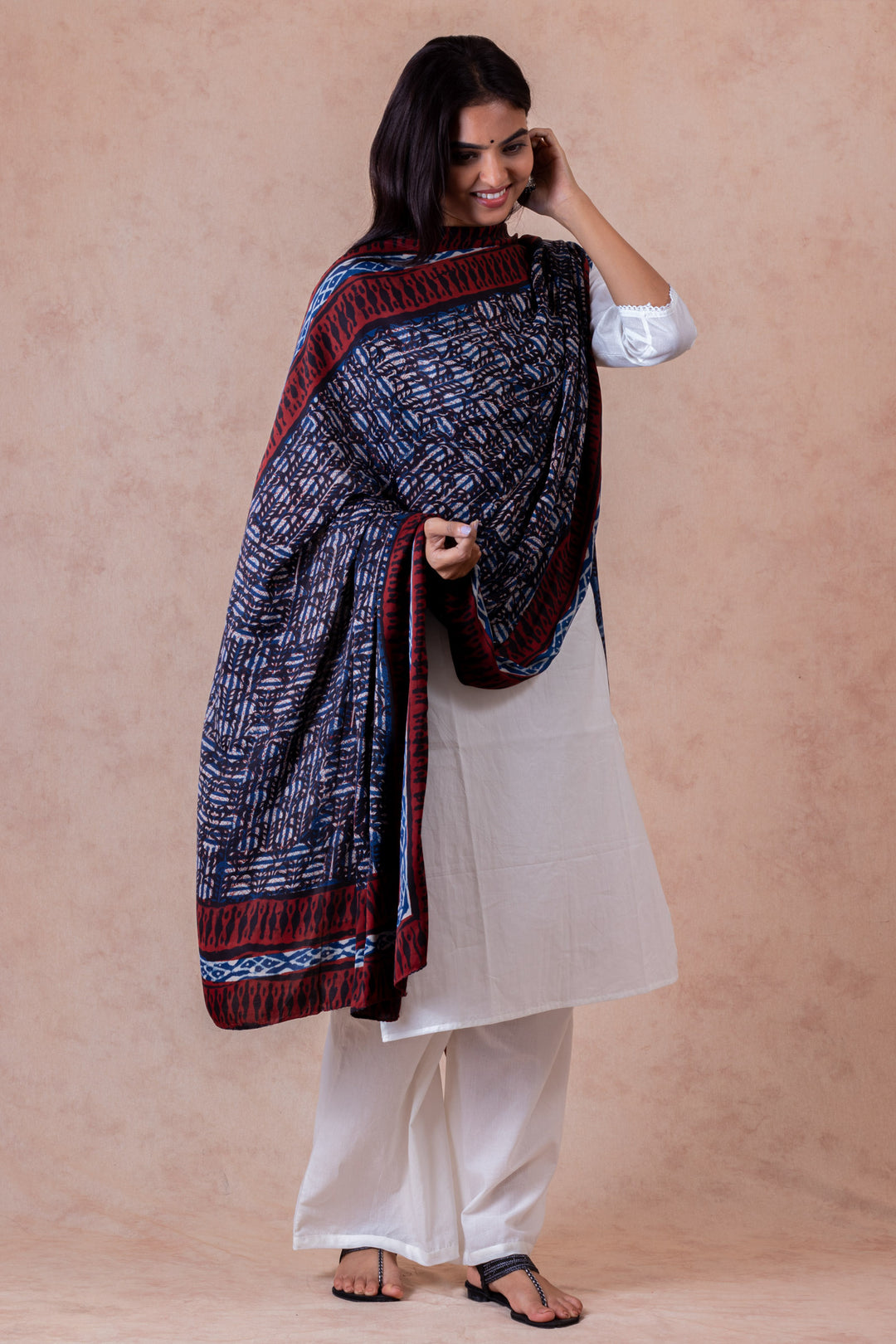 Ballad Indigo  Modal Satin Hand Block Printed Dupatta