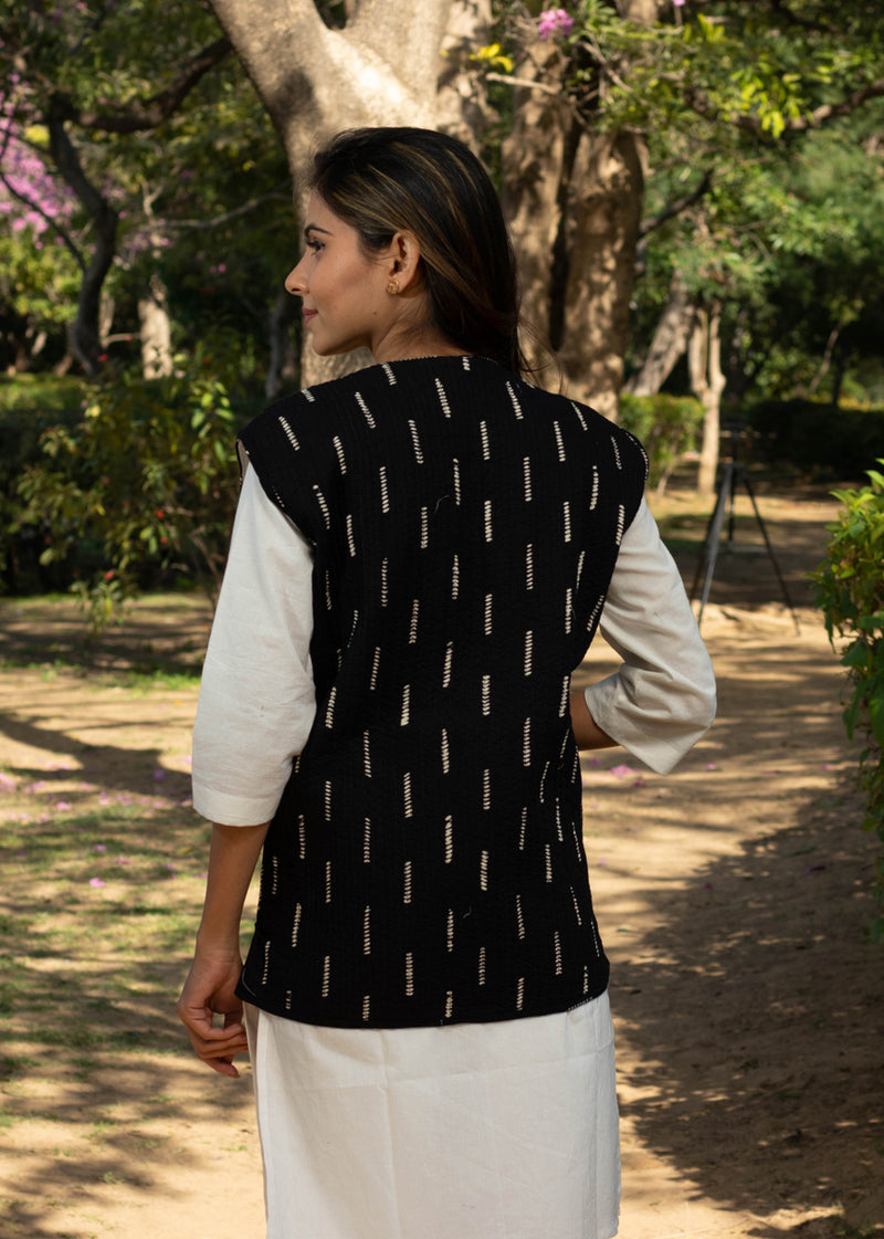 Cotton Quilted   Black And White  Hand   Reversible Hand Block Print Women’S Jacket