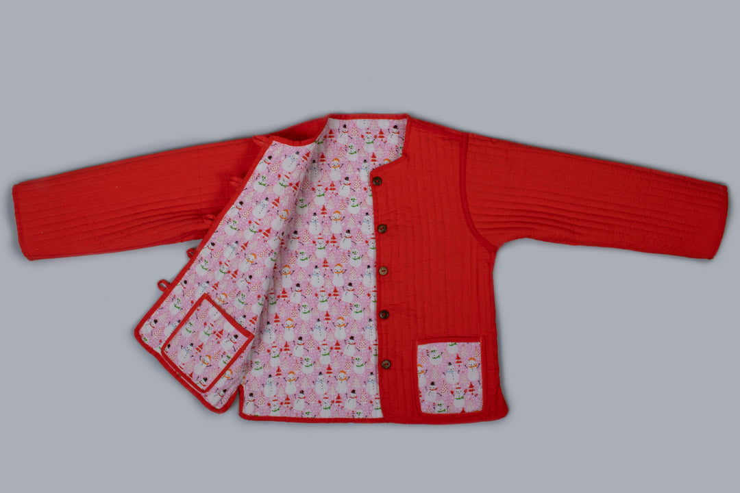 Cotton Quilted White Christmas Reversible Hand Block Print Kid's Jacket