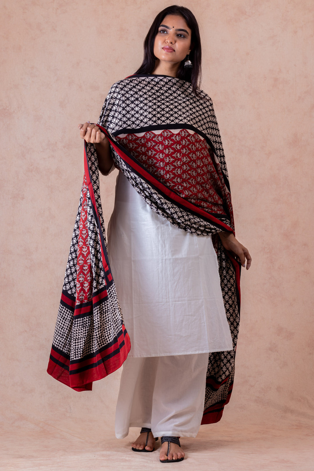 Canyon Modal Satin Hand Block Printed Dupatta