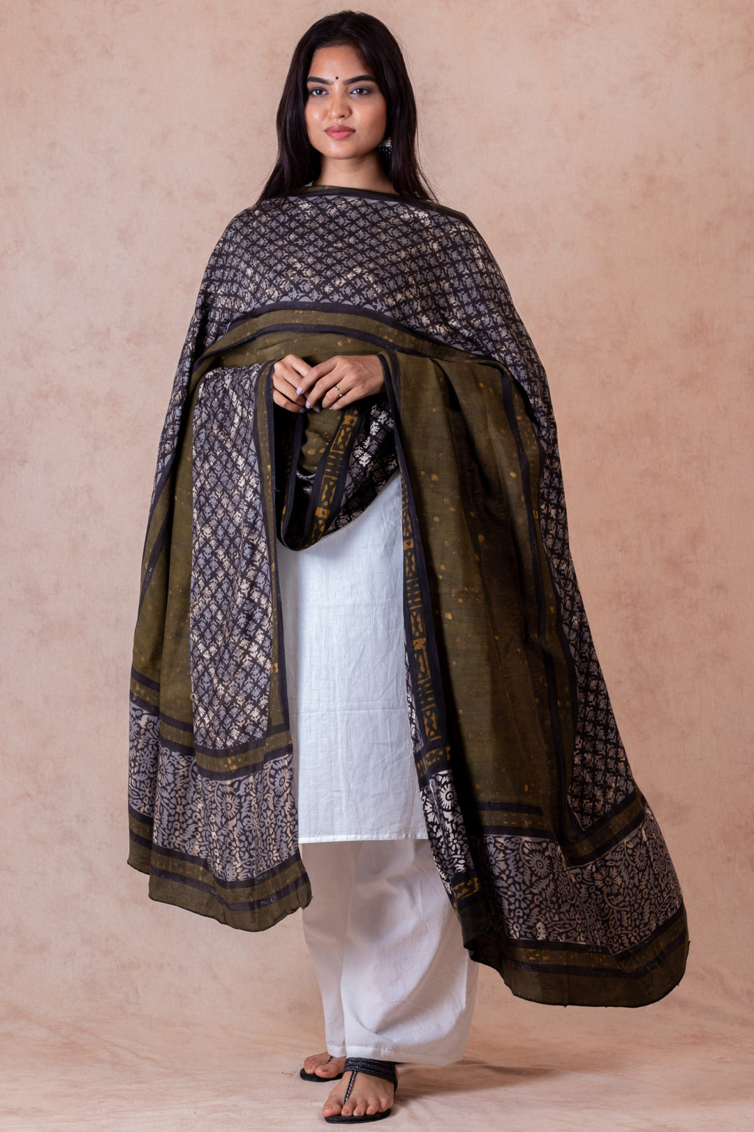 Woodlands  Modal Satin Hand Block Printed Dupatta