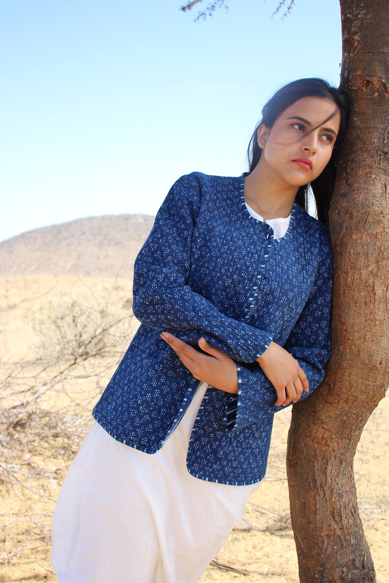 Cotton Quilted Indigo Insights Reversible Hand Block Print Women’s Jacket