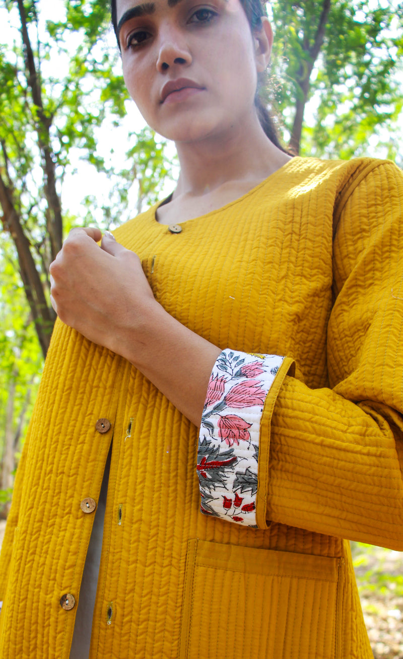 Cotton Quilted Peonies Reversible Hand Block Print Women’s Jacket