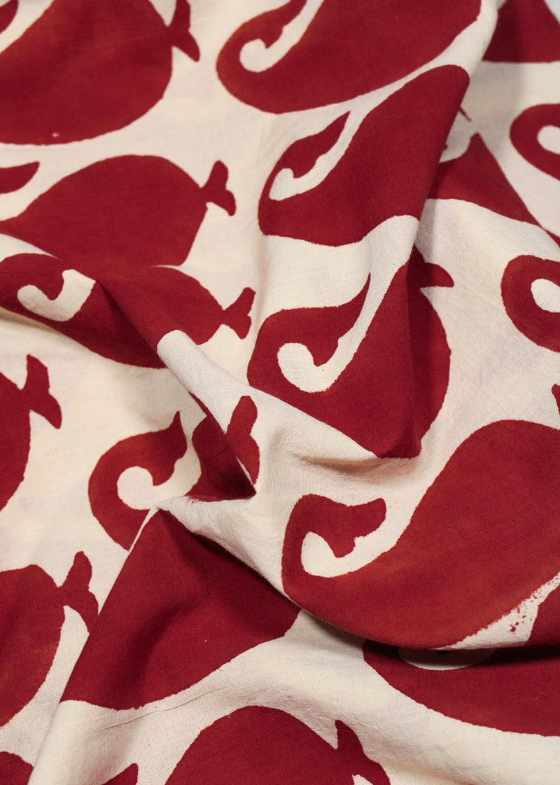 Cotton Basant Kairi Red Hand Block Printed Fabric
