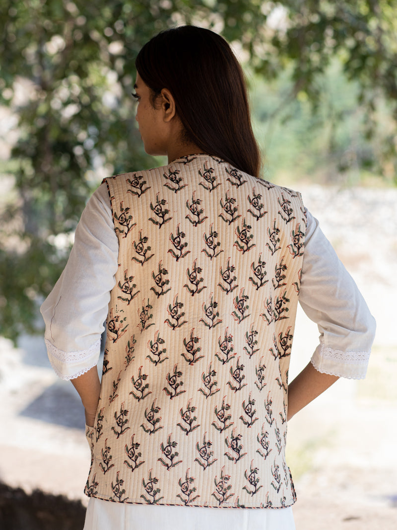 Cotton Quilted Deserted Eden Reversible Hand Block Print Women’s Jacket