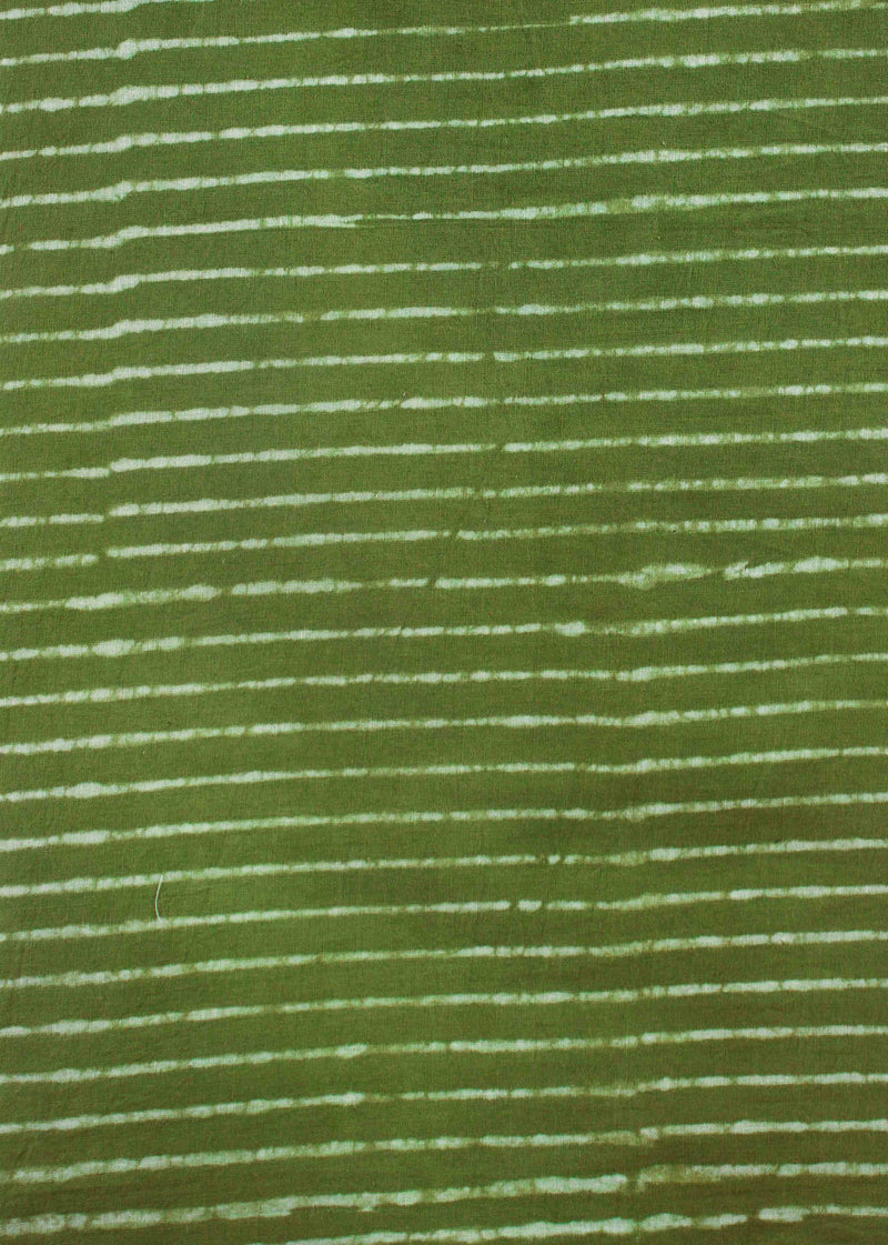 Escapist Green Stripes Cotton Hand Block Printed Fabric