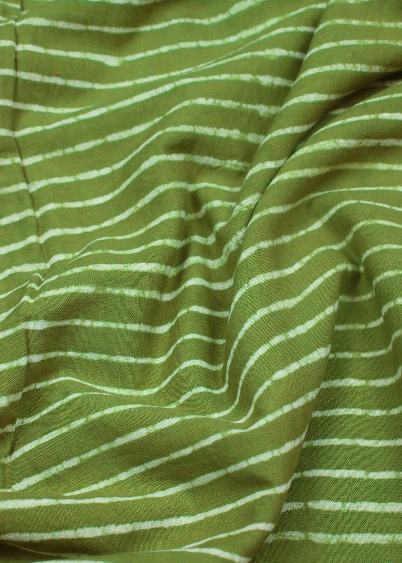 Escapist Green Stripes Cotton Hand Block Printed Fabric