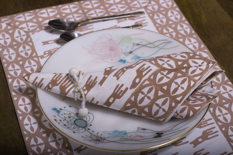 Eventide Rosewood  Hand Block Printed Mat Set With Table Napkins